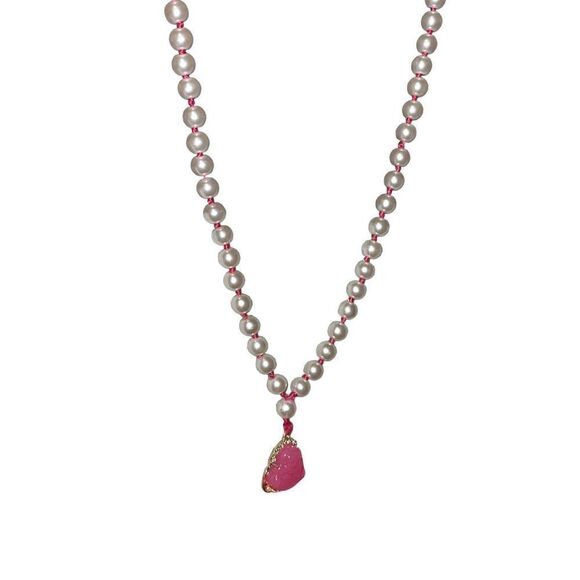 Custom Hand Knotted Cultured Pearl Necklace with Pink Jade Buddha - Picture 4 of 12